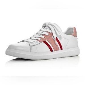 Tory Burch Howell T-Saddle Court Titanium White Lipstick Pink Smooth Calf Sz 8.5